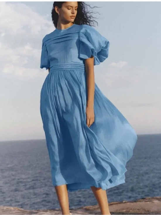 Aje Dresses & Skirts - Aje Sky-Blue Puff-Sleeve Midi Dress
